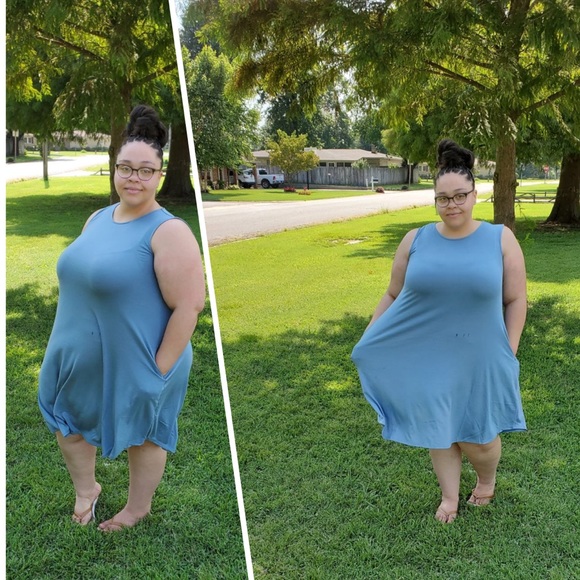 Plus Sized Sleeveless Shift Dress with Pockets - Picture 1 of 1